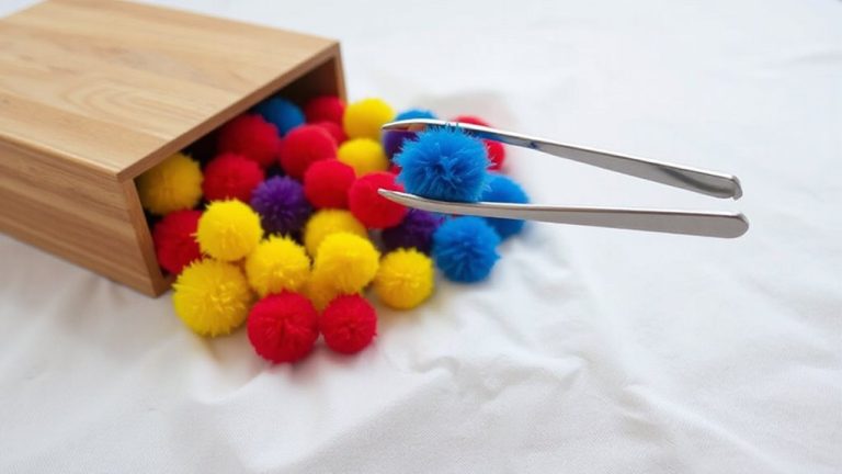 pom poms and tongs sensory bin