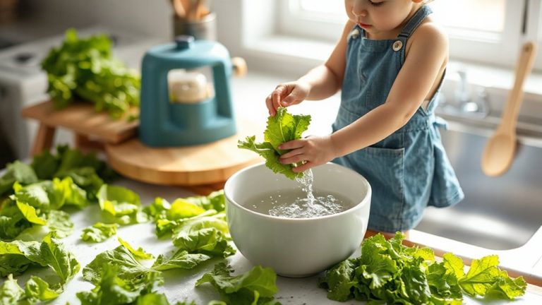 toddlers washing lettuces together
