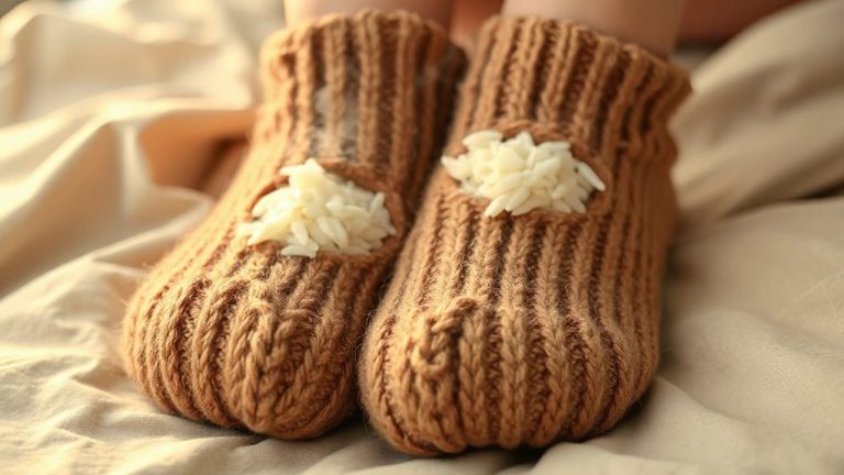 warm rice socks near feet