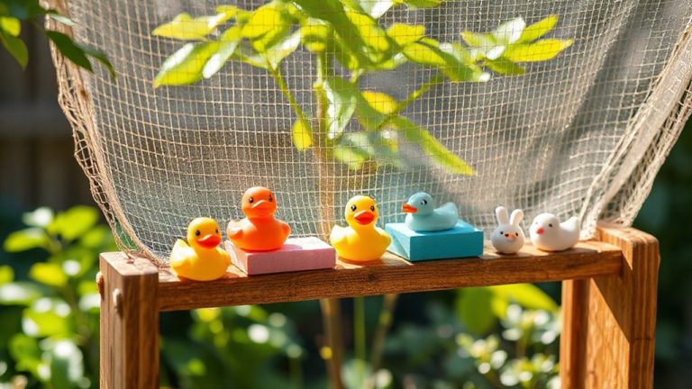 washable toys air drying on elevated mesh rack